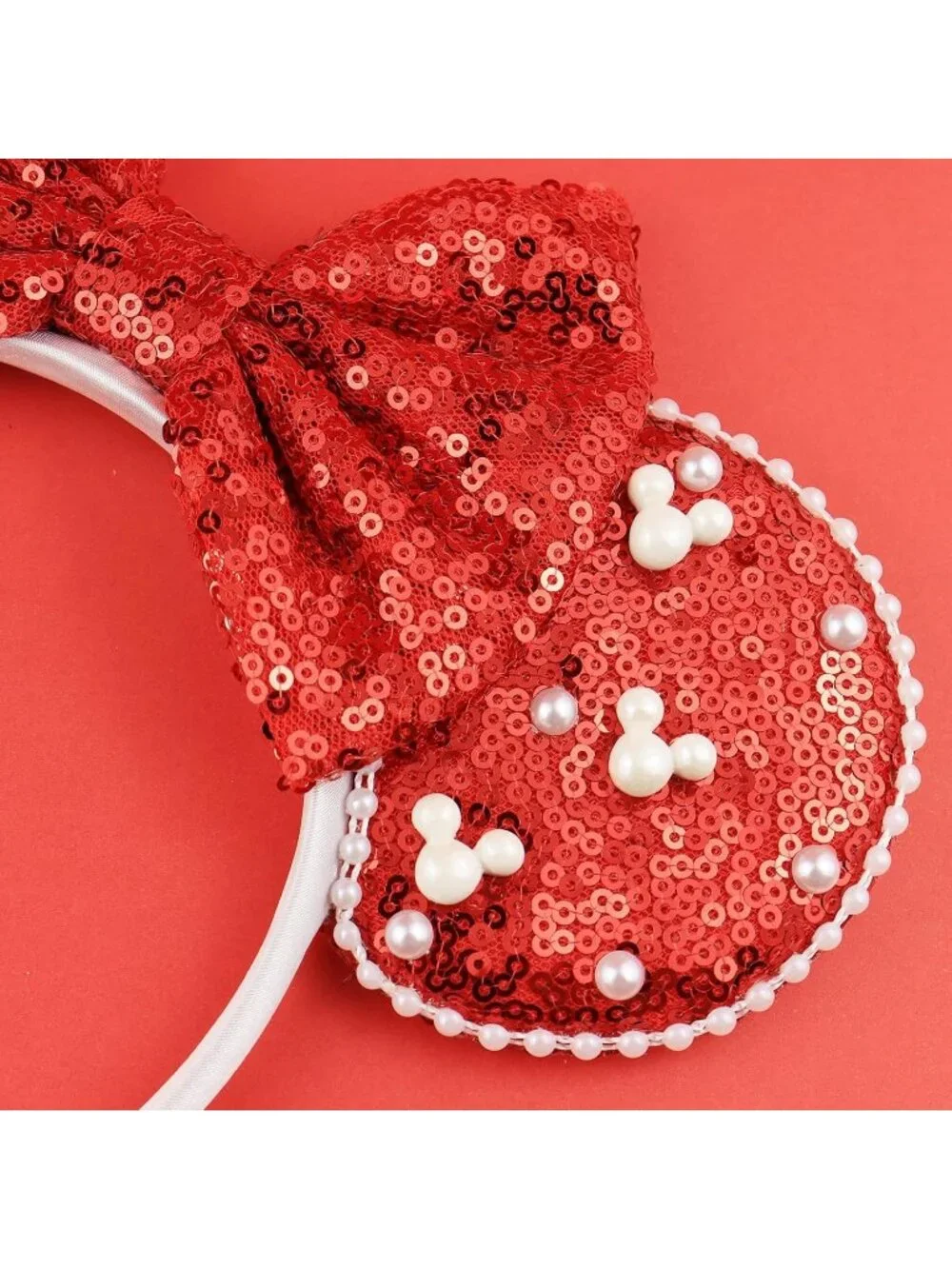 Women Red Polyester Velvet Mickey Mouse Halloween Costume Headband